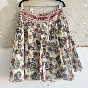 Boho Paisley Skirt Sequin Embroidered Waist Cotton Womens L Gypsy Hippie Fesival